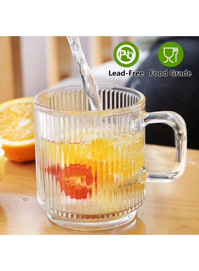 6 قطع من كؤوس القهوة الزجاجية الفاخرة مع مقبض، 12 أونصة كؤوس قهوة زجاجية كلاسيكية بأشرطة رأسية، كوب شاي شفاف للمشروبات الساخنة/الباردة، مجموعة أدوات زجاجية ل Americano، Latte، Cappuccino - Image 3